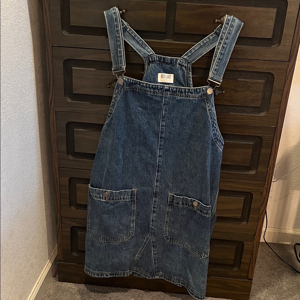 Denim Overall Dress with Pockets